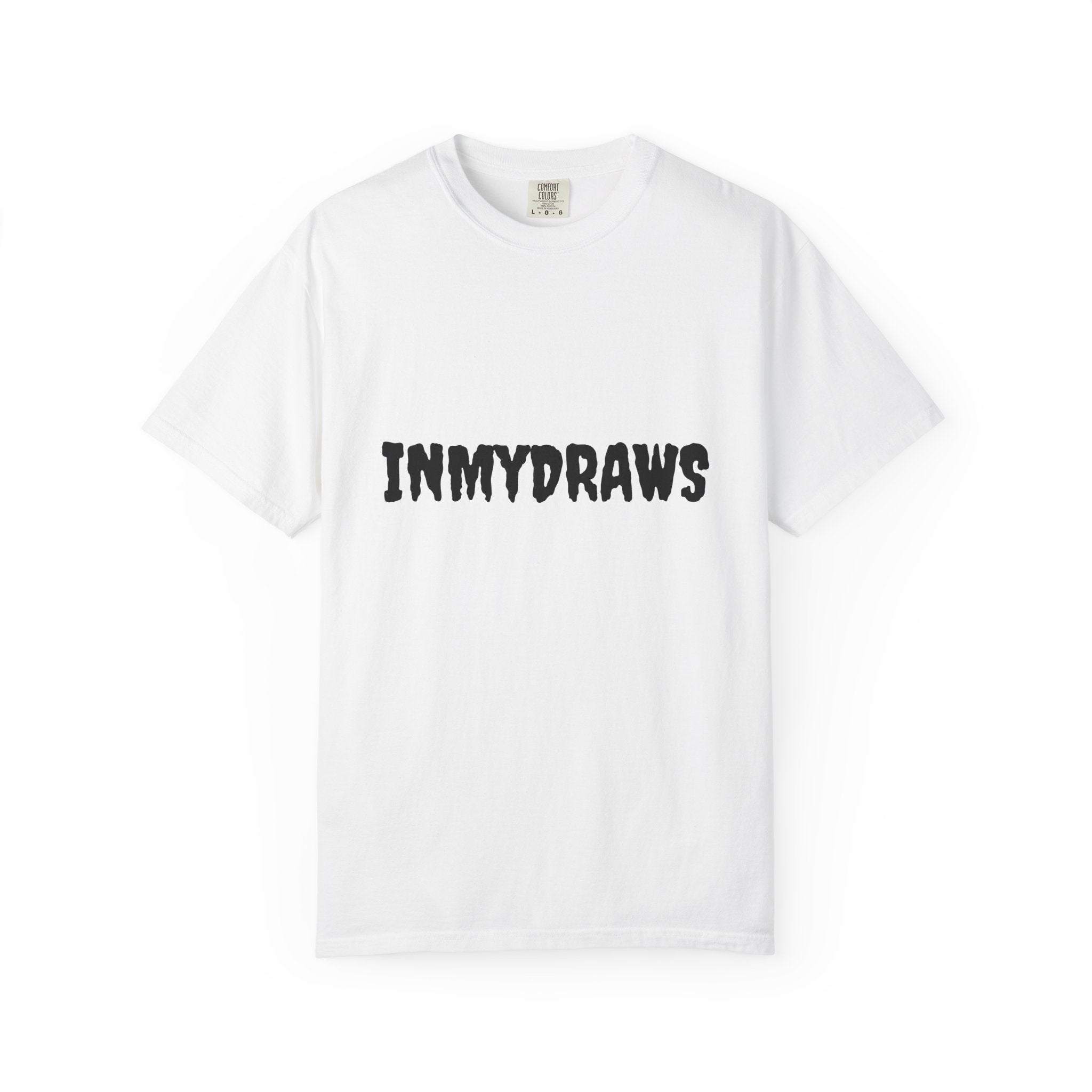 Graphic T‑Shirt — 'INMYDRAWS' Cartoon Character with Satirical 'Boring Gallery' Back Art